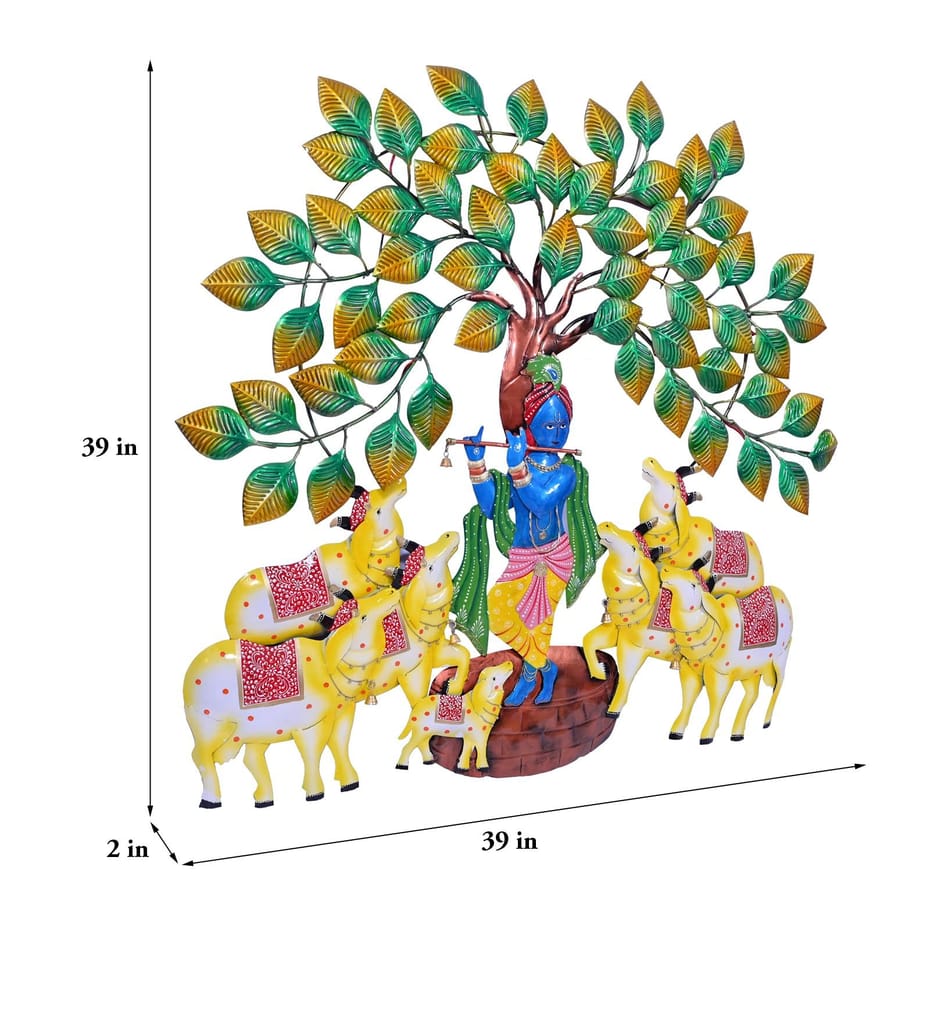 Wall Hanging Radha Krishna Cow Under Tree with LED Light Wall Decor Art Sculpture, Home Decor For Living Room/Bedroom/Dining Hall/Office/Hotels Decor