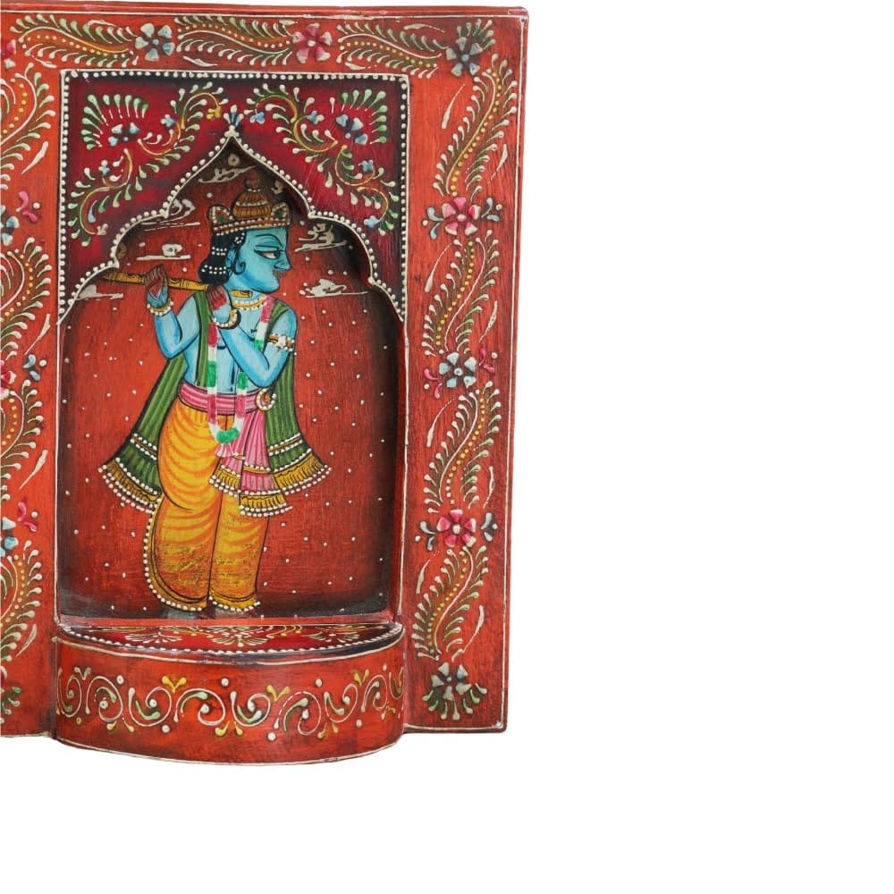Hand-Painted Wooden Krishna Wall Frame Decor, Vibrant Traditional Indian Art