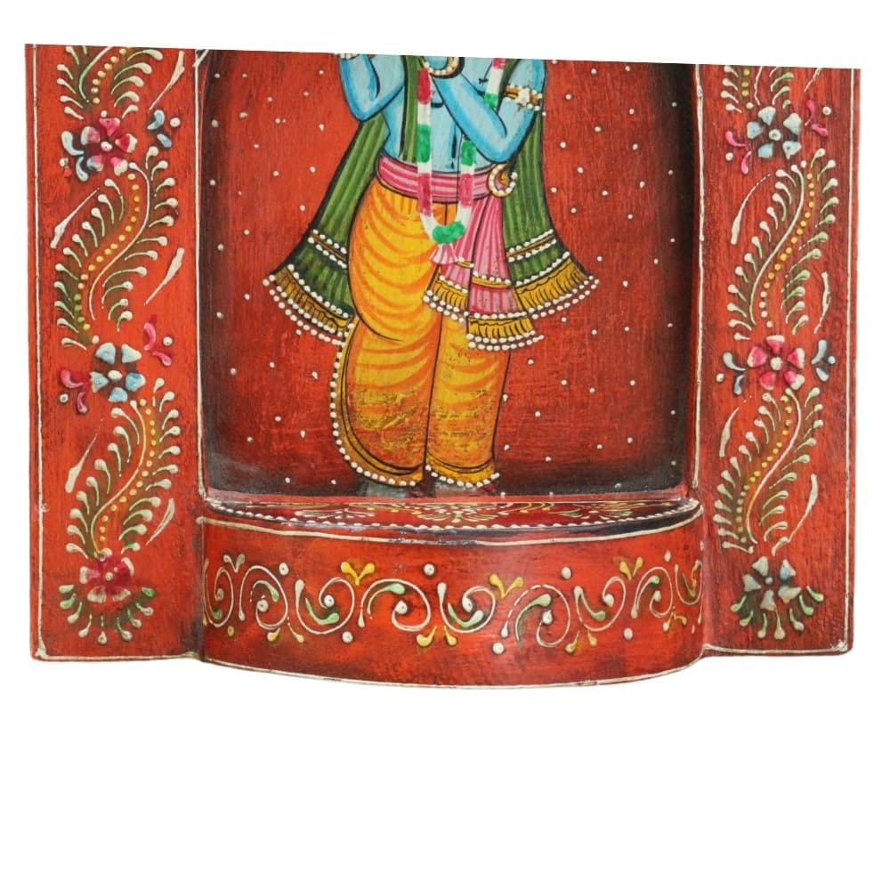 Hand-Painted Wooden Krishna Wall Frame Decor, Vibrant Traditional Indian Art