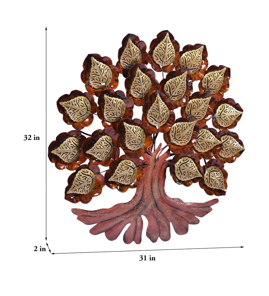 Handmade Iron Leaf Tree Wall Decor with LED Lights, Handcrafted Metal Wall Art For Home Decor