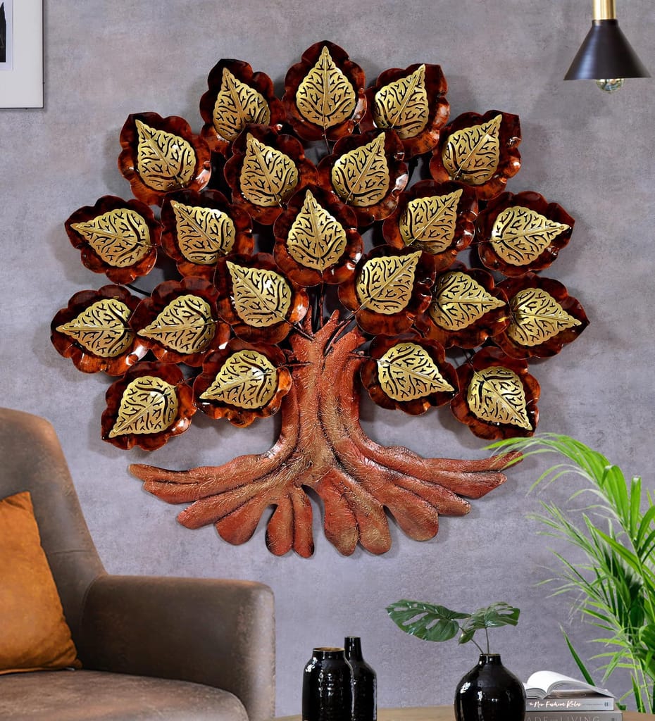 Handmade Iron Leaf Tree Wall Decor with LED Lights, Handcrafted Metal Wall Art For Home Decor