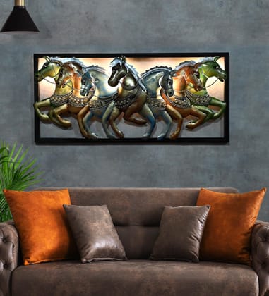 Metal Multicolor 7 Running Horses Wall Decor with LED Lighting, 104x56x5 cm For Home Decor Metal Multicolor 7 Running Horses Wall Decor with LED Lighting, 104x56x5 cm For Home Decor