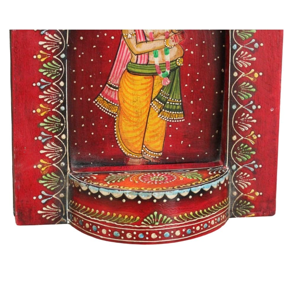 Hand-Painted Wooden Ganesha Wall Decor, Intricately Designed Red Wall Hanging, Traditional Indian Art
