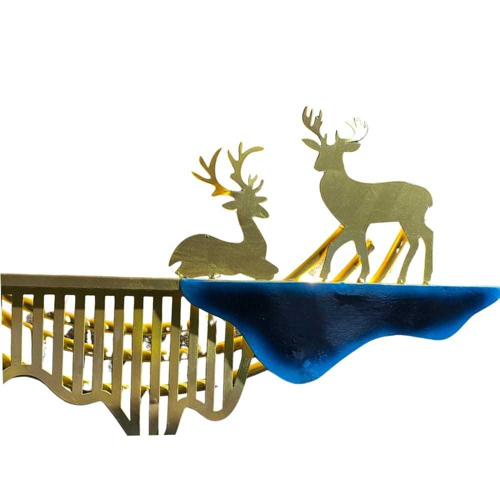 Golden Bloom Deer Elegance Metal Wall Clock with Floral Accents 27X30 INCH