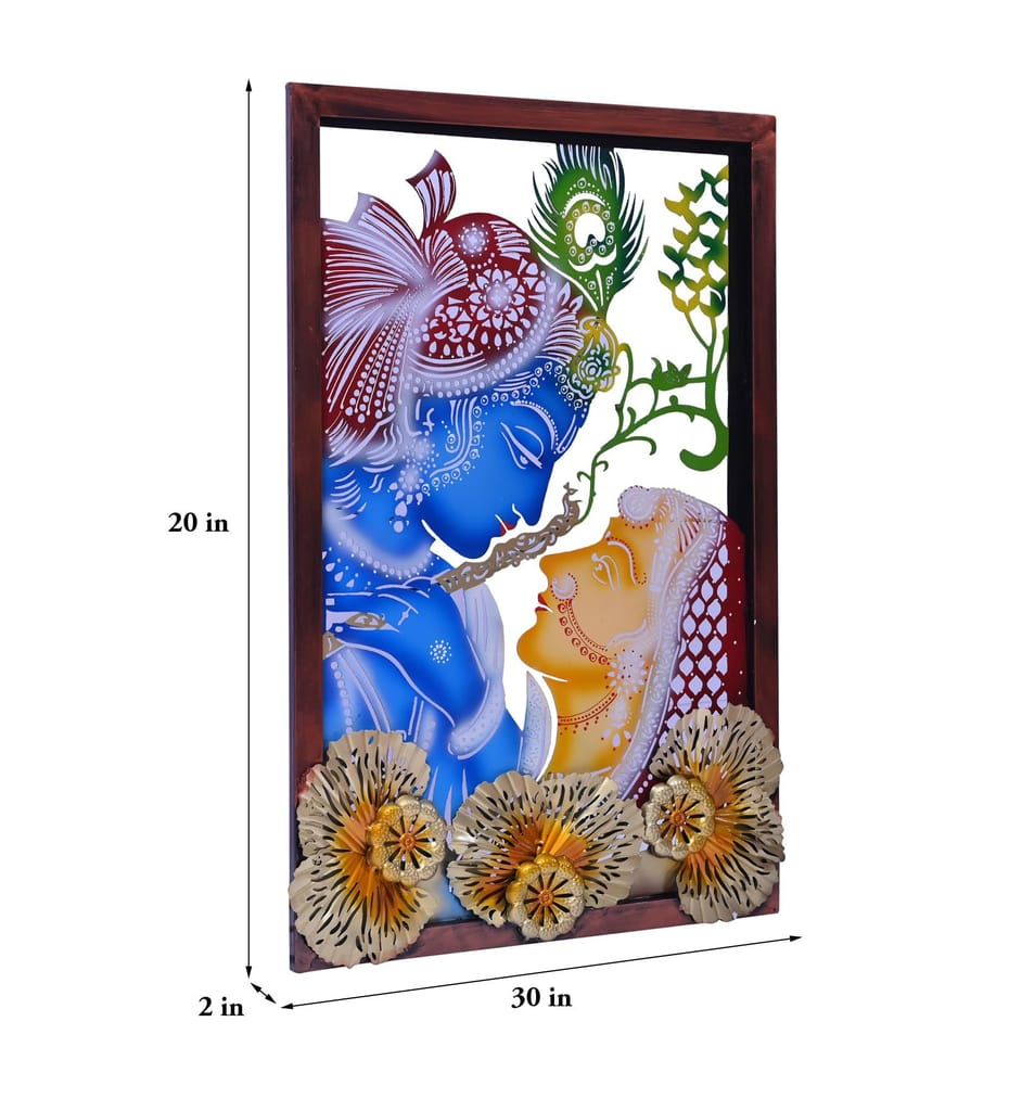 Multicolour Metal Krishna and Radha Wall Art with Backlight - LED For Home Decor