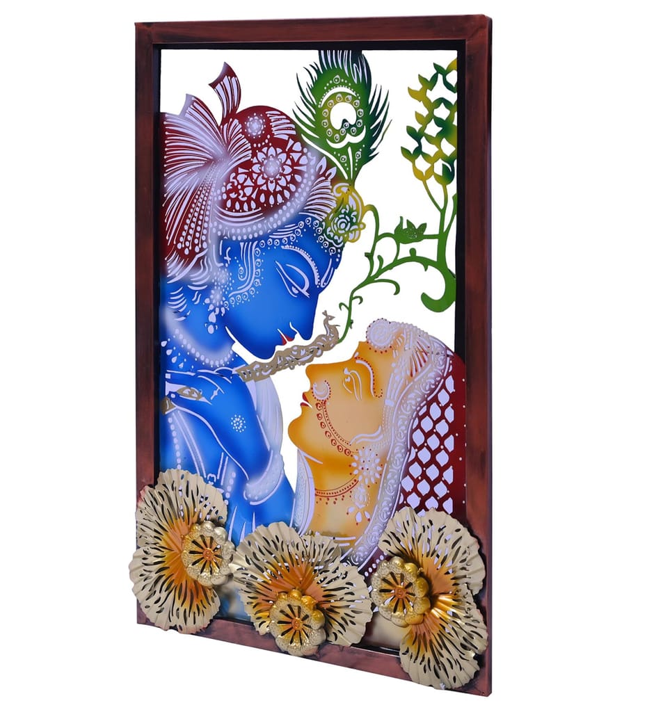 Multicolour Metal Krishna and Radha Wall Art with Backlight - LED For Home Decor