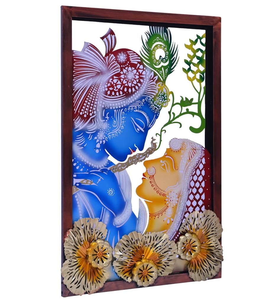 Multicolour Metal Krishna and Radha Wall Art with Backlight - LED For Home Decor