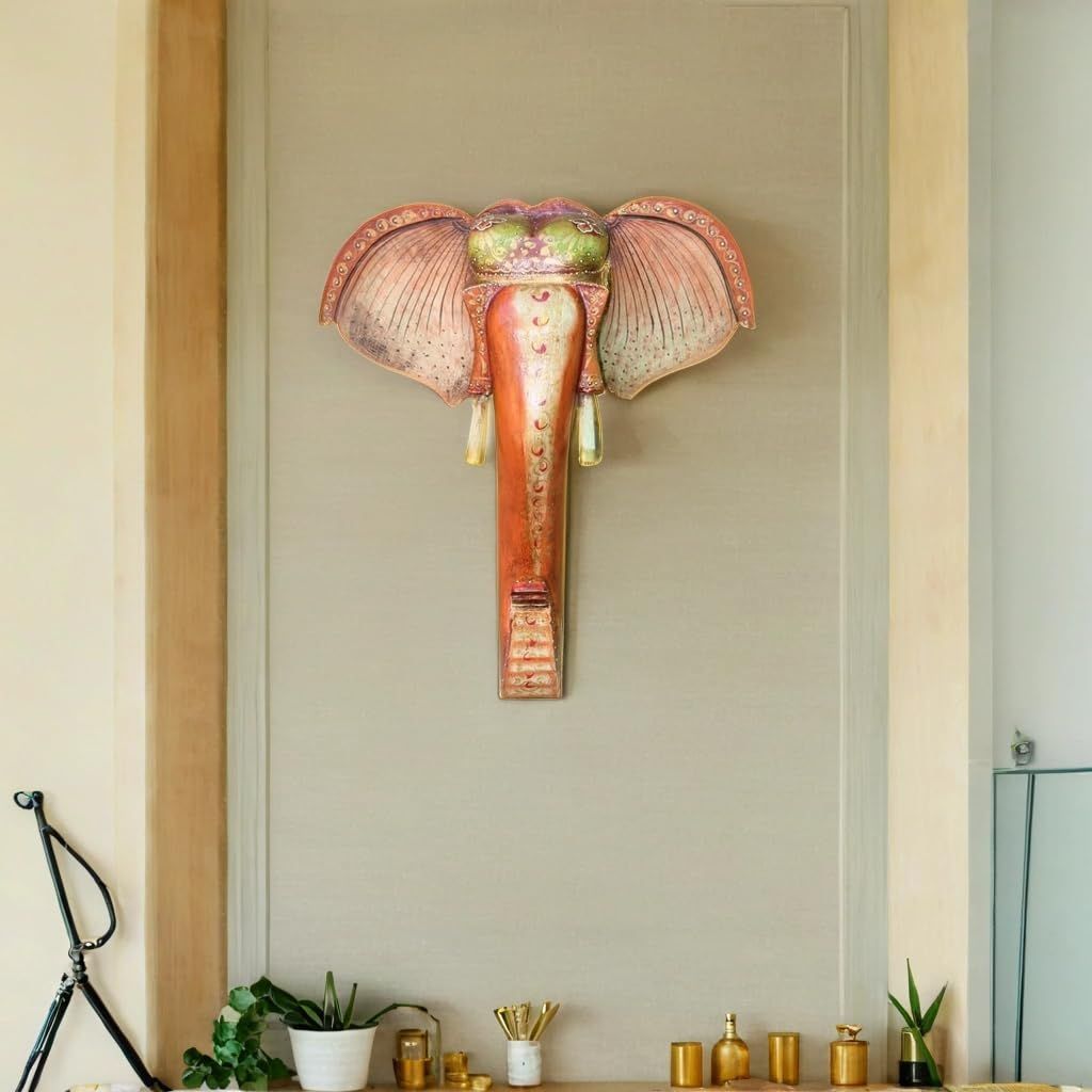 Handcrafted Wooden Elephant Head Wall Decor with Painted Detailing For home Decor