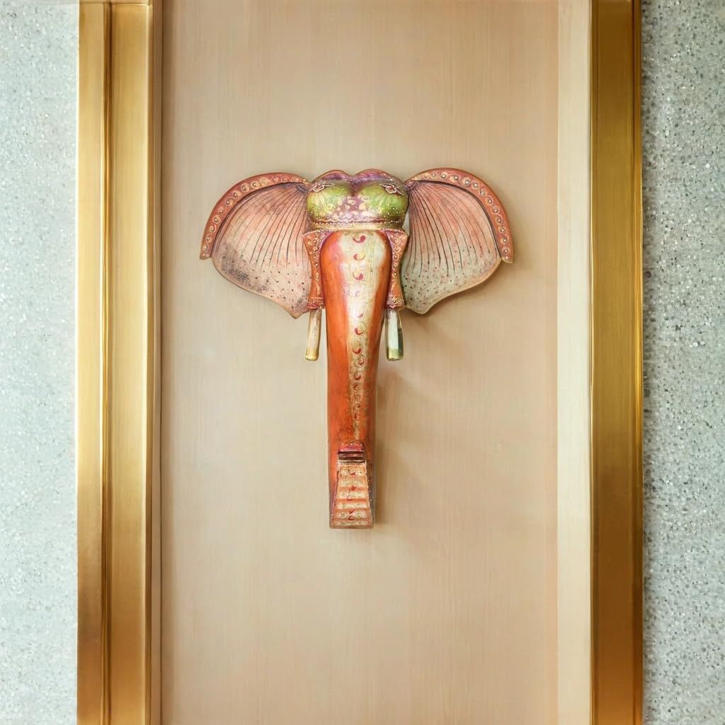 Handcrafted Wooden Elephant Head Wall Decor with Painted Detailing For home Decor