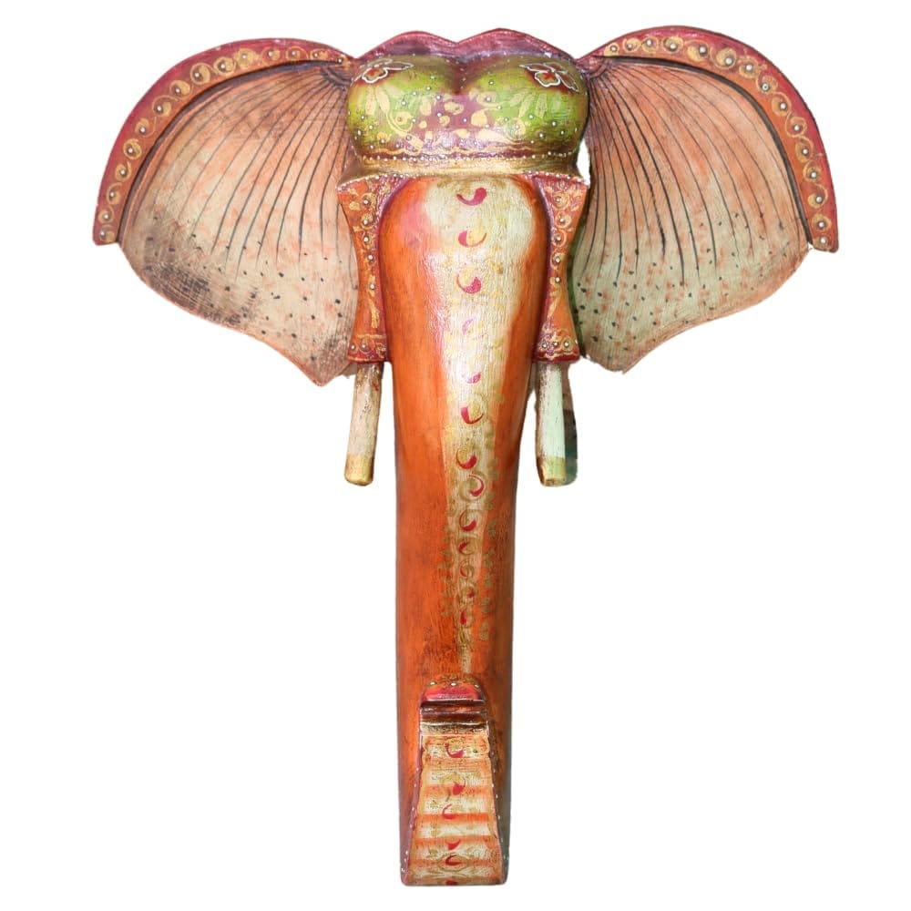 Handcrafted Wooden Elephant Head Wall Decor with Painted Detailing For home Decor
