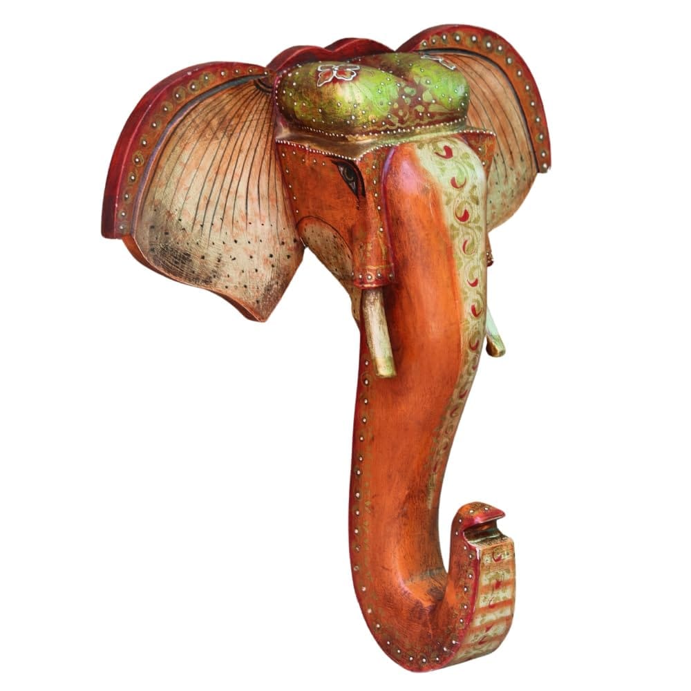 Handcrafted Wooden Elephant Head Wall Decor with Painted Detailing For home Decor