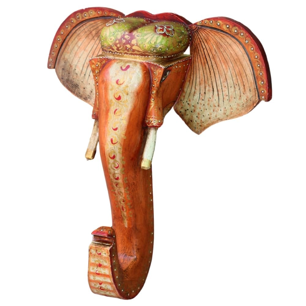 Handcrafted Wooden Elephant Head Wall Decor with Painted Detailing For home Decor
