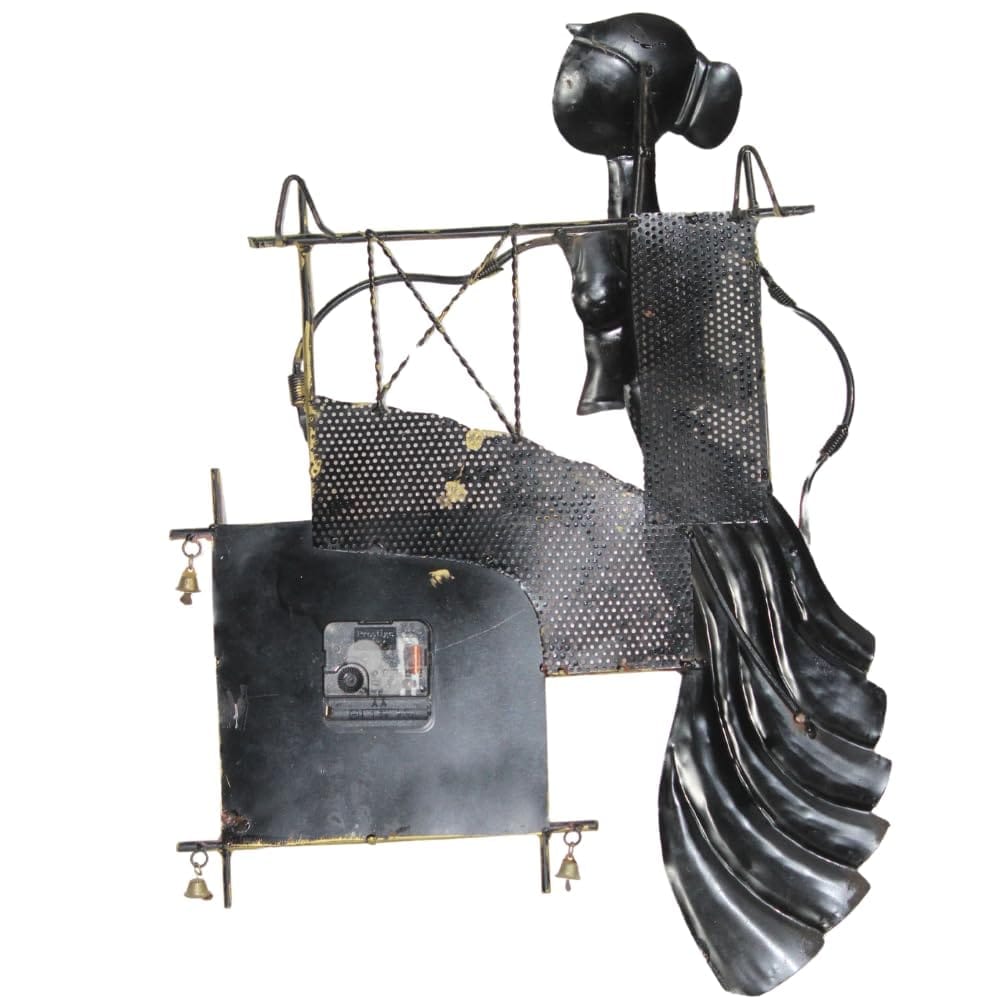 Handcrafted Metal Wall Clock with Vibrant Artistic Woman Design, 38x4x54 cm, Perfect for Living Room, Bedroom, or Office D�cor