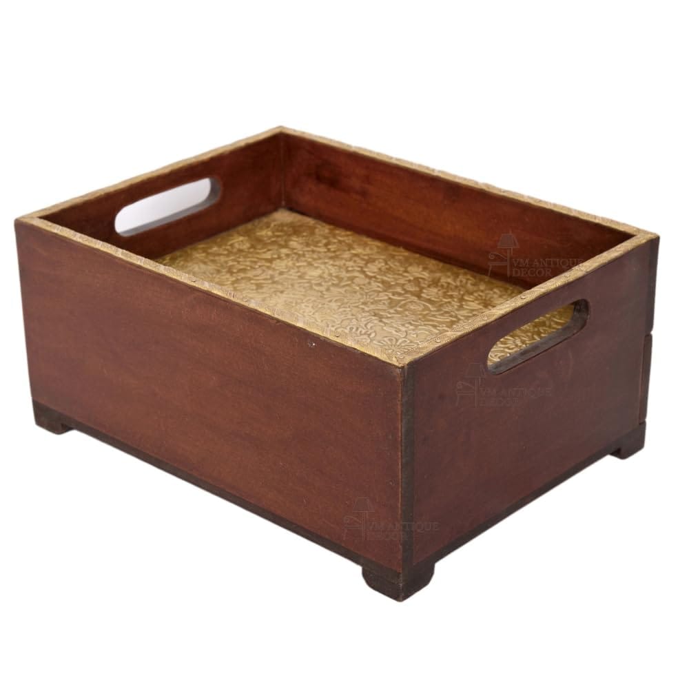 Handicraft Wooden Jewelry Organizer Desk with Brass Embossing, Drawers