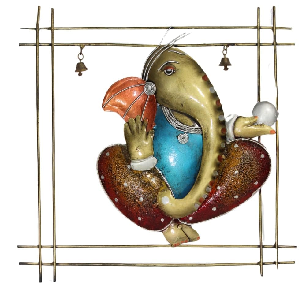 Handcrafted Metal Ganesha Wall Decor with Bells, 32x3x32 cm, Intricate Design Ideal for Living Room/Bedroom/Office/Spiritual Spaces