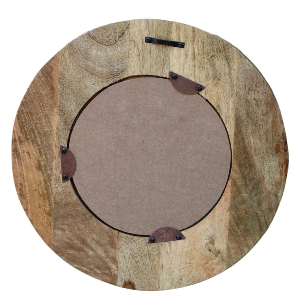 Handcrafted Round Wooden Carved Mirror with Floral Design, 45x45x3 cm