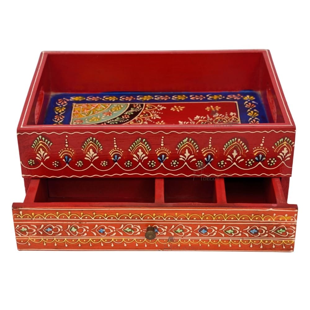 Hand-Painted Wooden Jewellery Storage Box, 30 x 14 x 23 cm, Rajasthani Art