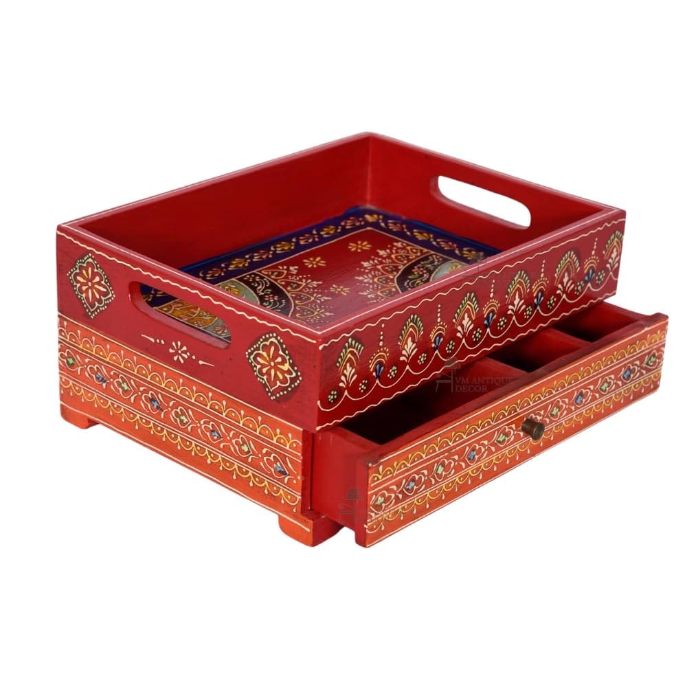 Hand-Painted Wooden Jewellery Storage Box, 30 x 14 x 23 cm, Rajasthani Art