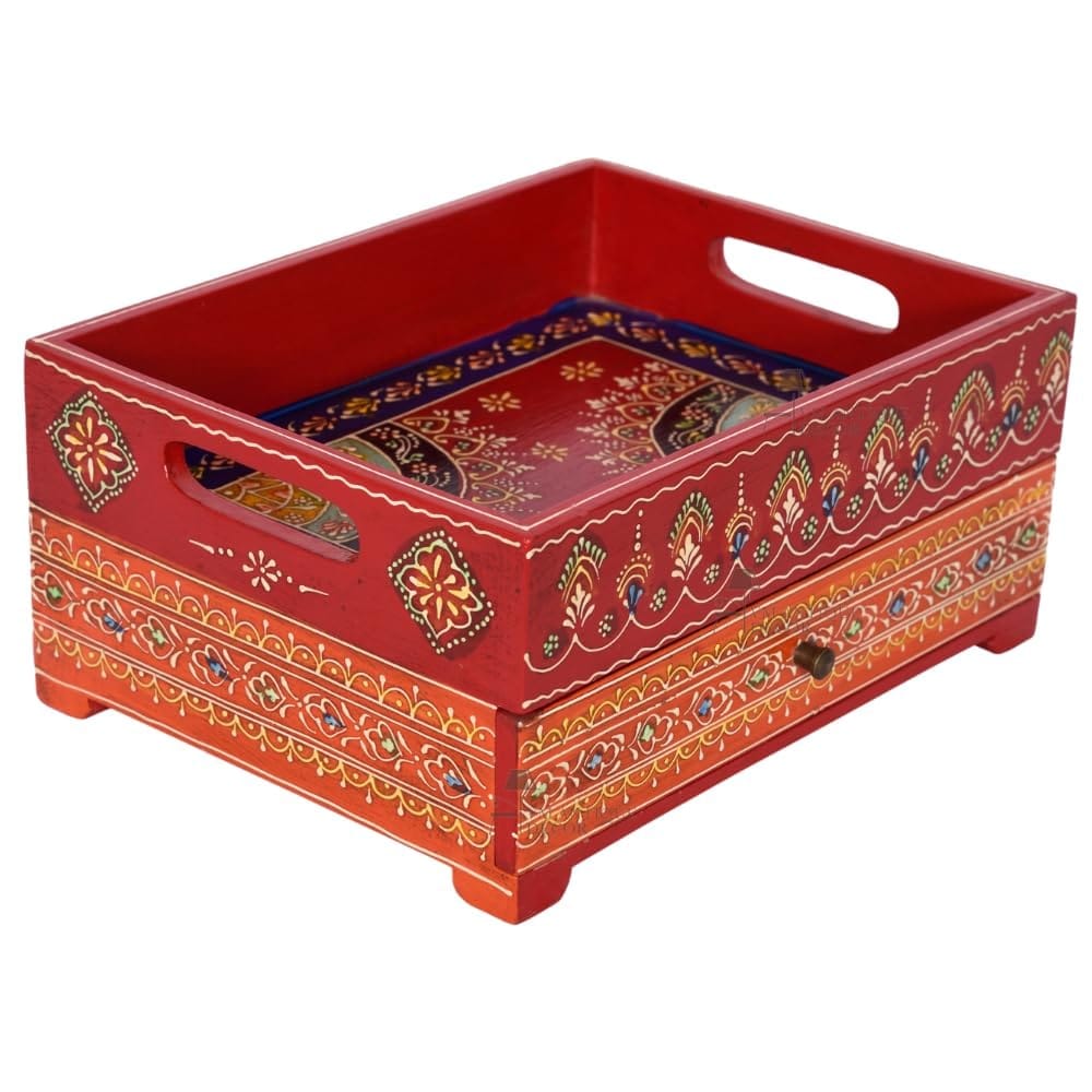 Hand-Painted Wooden Jewellery Storage Box, 30 x 14 x 23 cm, Rajasthani Art