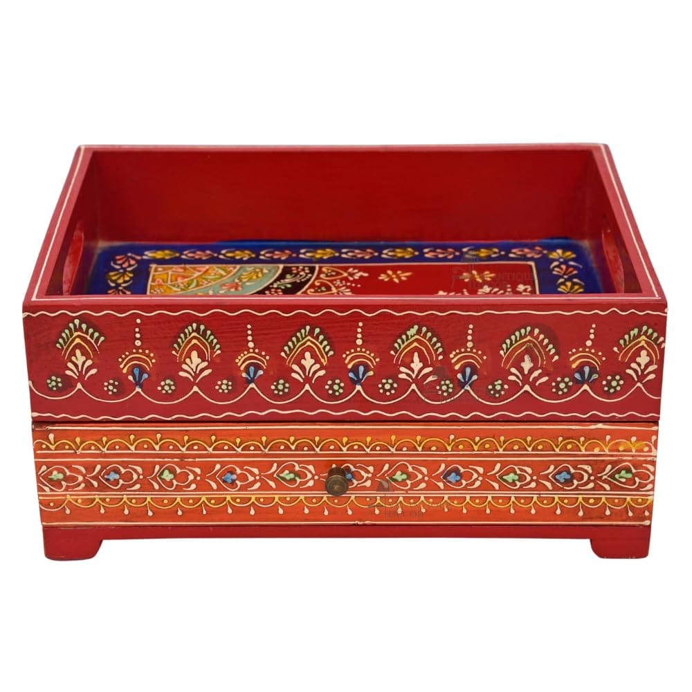 Hand-Painted Wooden Jewellery Storage Box, 30 x 14 x 23 cm, Rajasthani Art