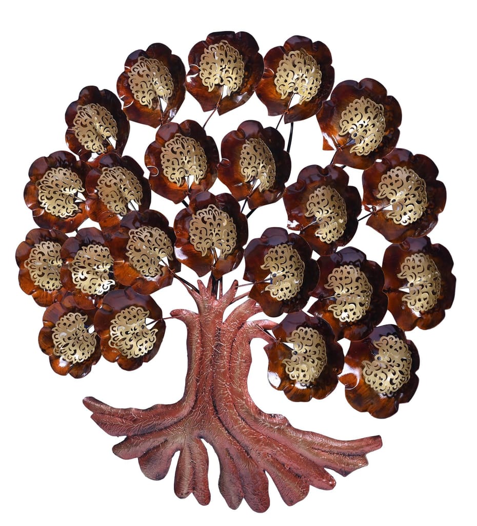 Handcrafted LED-Illuminated Iron Tree Wall Art, Elegant Brass Accents For Home And Office Decor