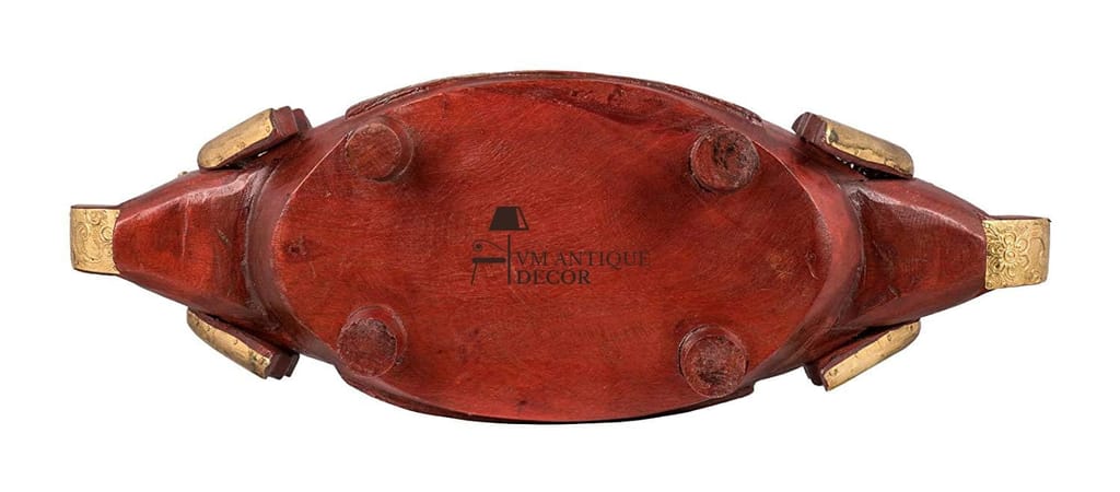 Handcrafted Wooden Elephant Head Fruit Bowl with Brass Accents, 52x18x16 cm