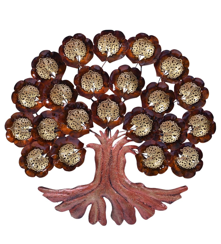 Handcrafted LED-Illuminated Iron Tree Wall Art, Elegant Brass Accents For Home And Office Decor