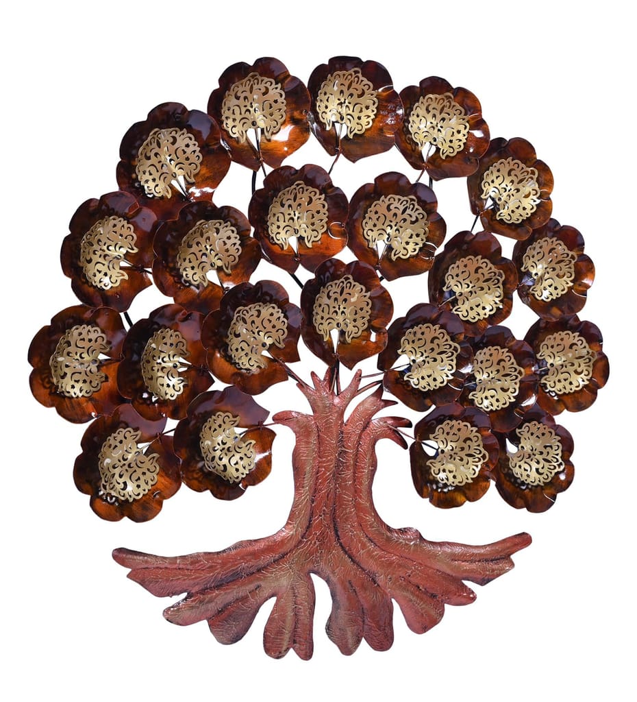 Handcrafted LED-Illuminated Iron Tree Wall Art, Elegant Brass Accents For Home And Office Decor