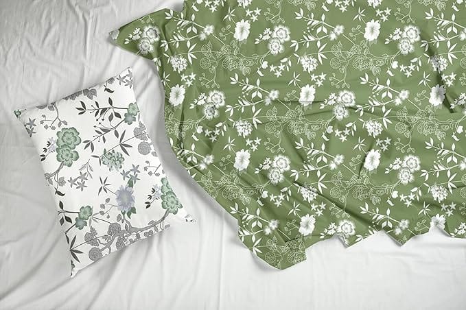  Green and White Floral Duvet Cover Set - Queen