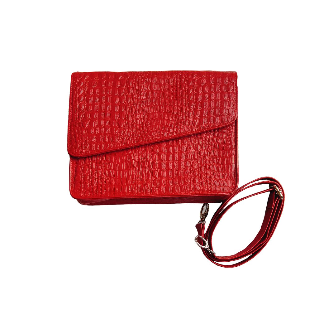 Elegant Croc-Textured Leather Sling Bag - Red - Handbags | Buy online on ZillyBuy
