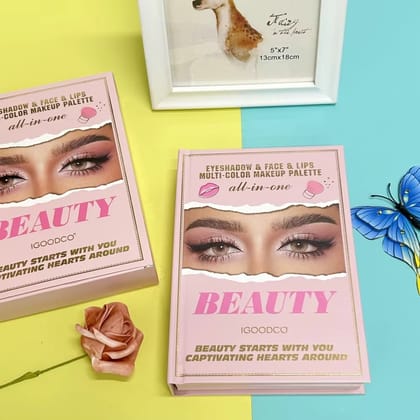 5 in 1 Book-Style 55 color Eyeshadow Highlighter Blush Lip Gloss Multi-functional Makeup Palette