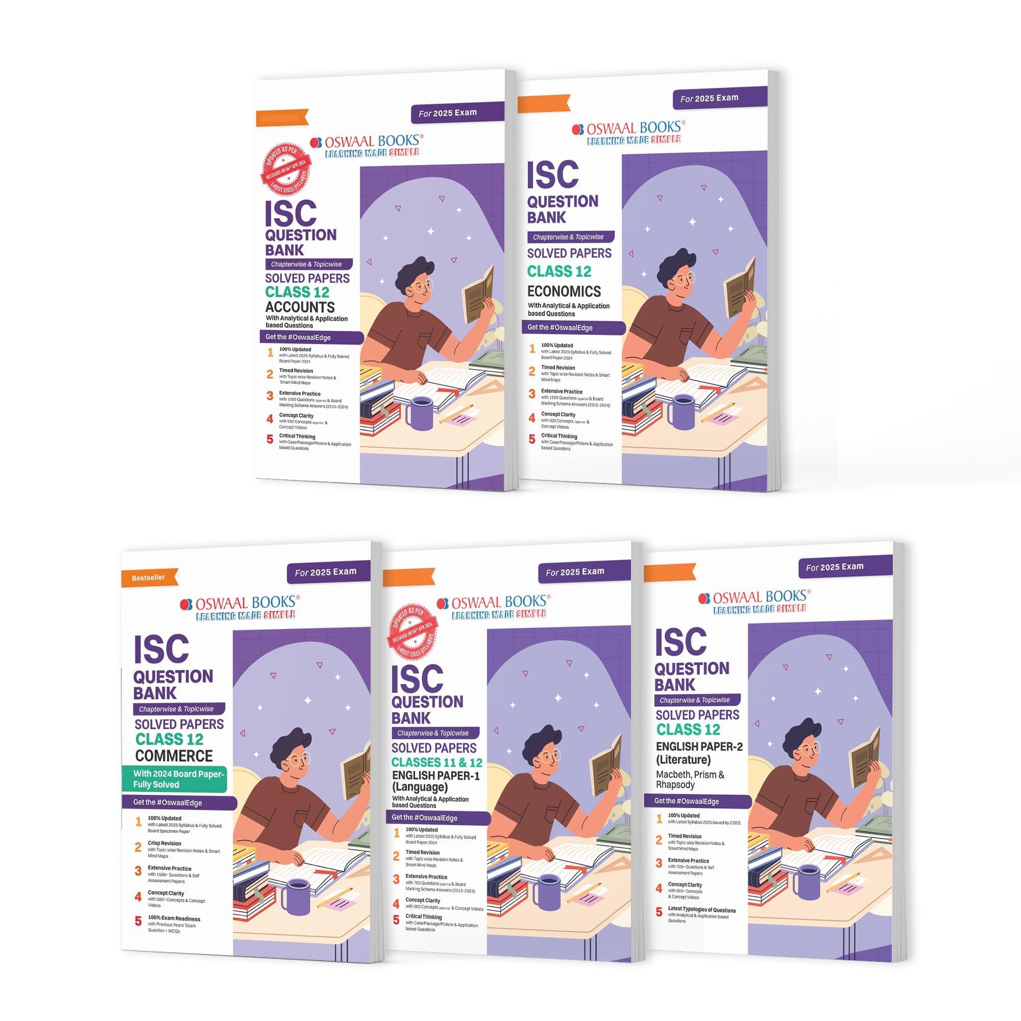 Oswaal ISC Question Bank Chapter-wise Topic-wise Class 12 (Set of 5 Books) Accounts Economics Commerce English Paper-1 & 2 For 2025 Board Exams Oswaal Editorial Board