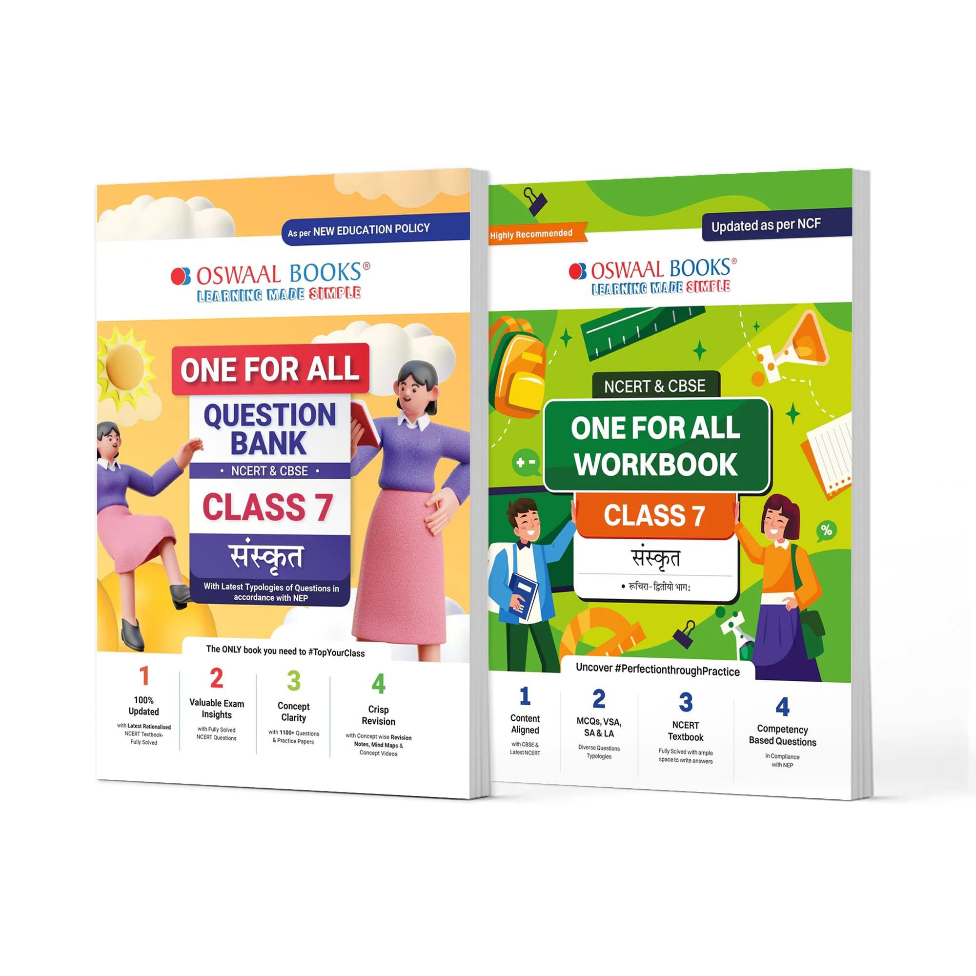 Oswaal One For All Question Bank + One For All Workbook (NCERT & CBSE) Class 7 Sanskrit (Set Of 2 Books) | Updated As Per NCF For Latest Exam [Product Bundle] Oswaal Editorial Board