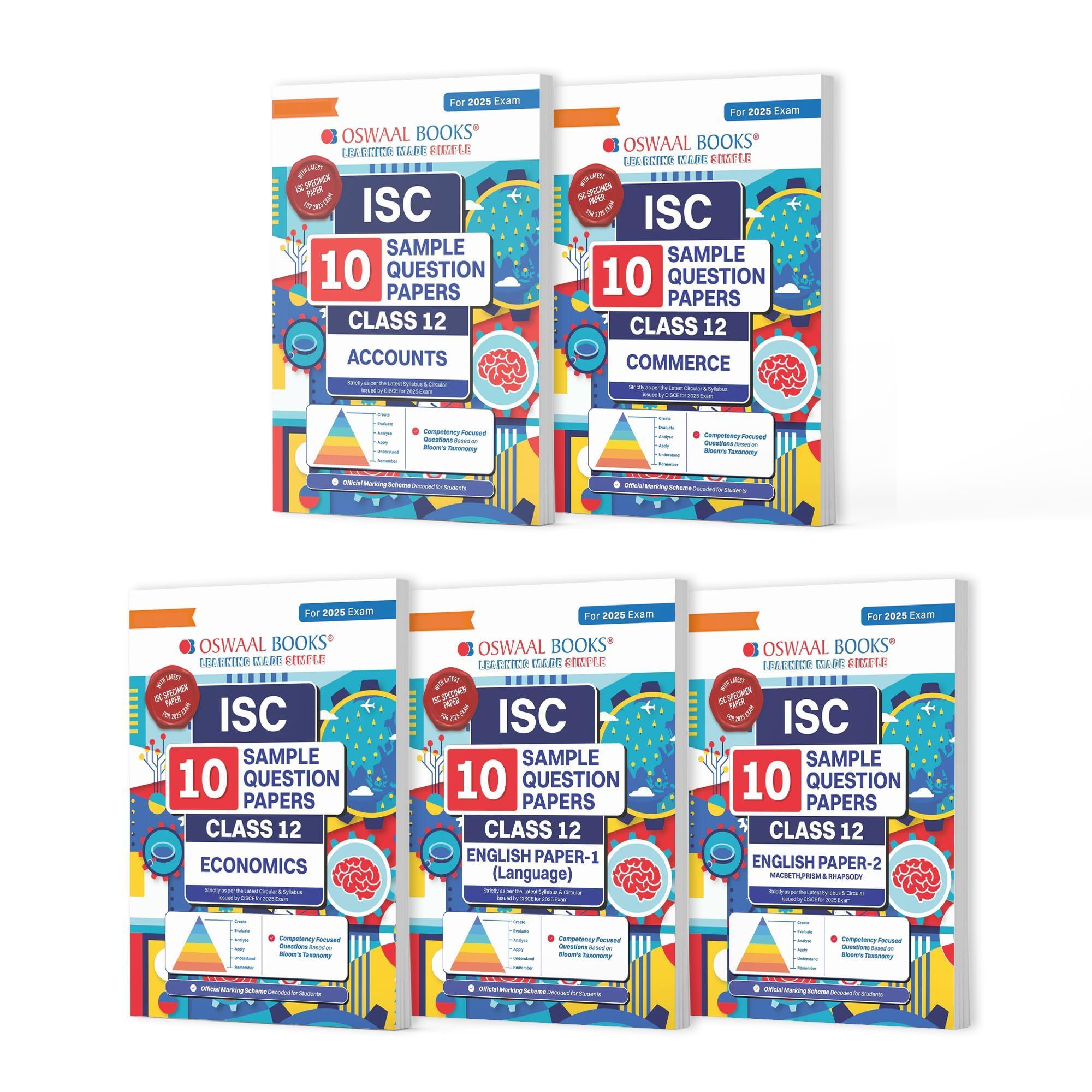 Oswaal ISC 10 Sample Question Papers Class 12 (Set of 5 Books) Accounts Commerce Economics English Paper 1 & 2 For 2025 Board Exam (Based On The Latest CISCE/ICSE Specimen Paper) Oswaal Editorial Board