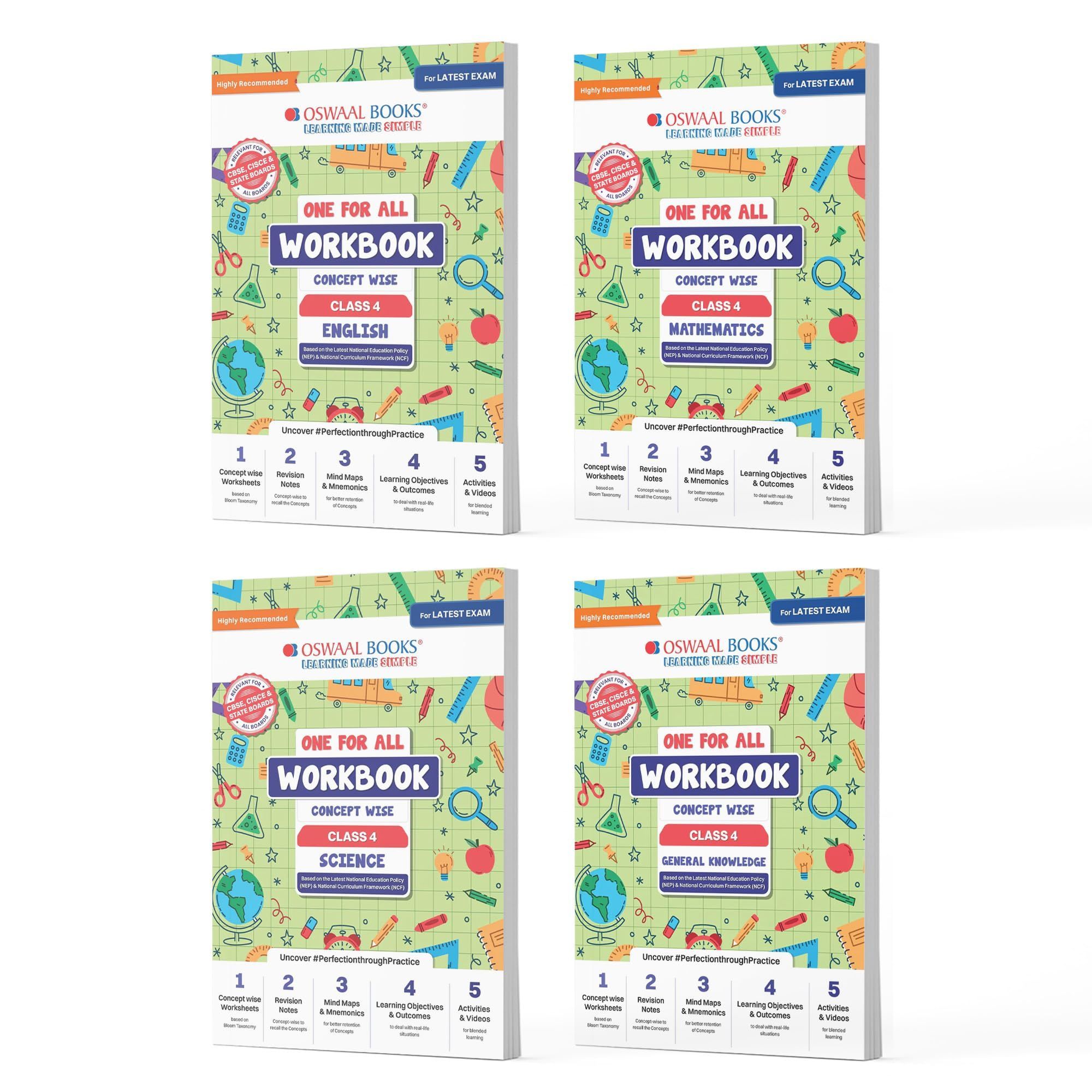 Oswaal One For All Workbook Concept Wise Class-4 English Math Science & General Knowledge (Set Of 4 Books) (For Latest Exam) [Product Bundle] Oswaal Editorial Board