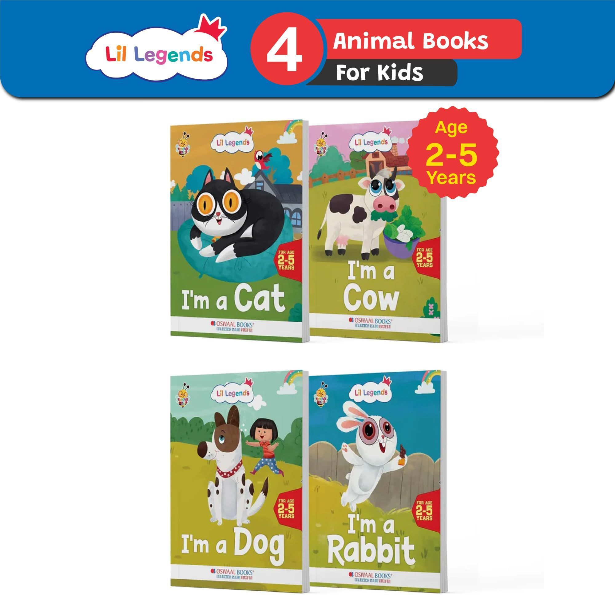 Oswaal Lil Legends Know me Series, Fascinating Pet Animal Books- I am a CAT, I am a COW, I am a DOG and I am a RABBIT (Set of 4 Books) Exciting Illustrated Books for kids, Age 2+ [Product Bundle] Oswaal Editorial Board