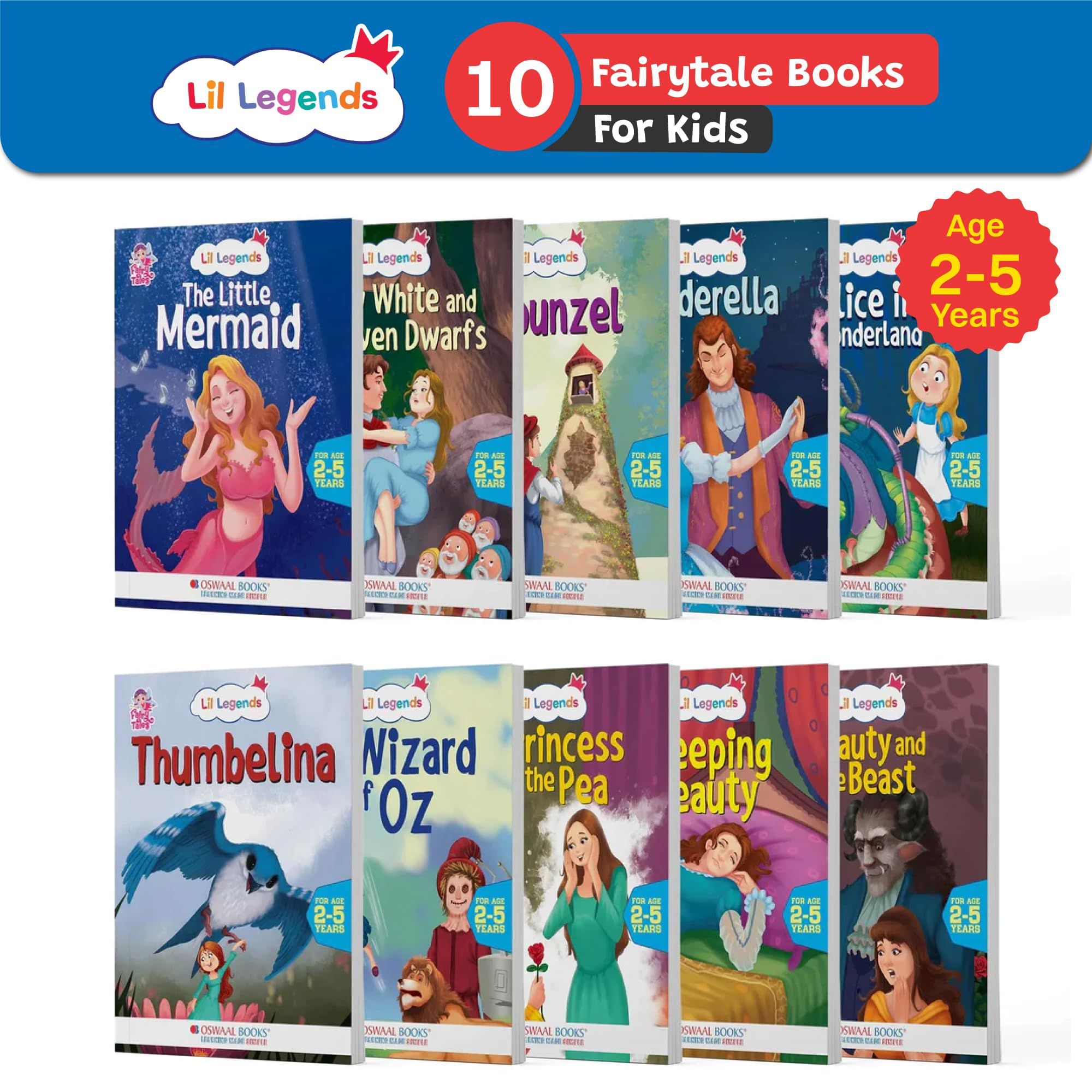 Oswaal Lil Legends Fairy Tales- Little Mermaid, Snow White, Rapunzel, Cinderella, Alice in Wonderland, Thumbelina, Wizard of Oz, (Set of 10 Books) For Kids/ Bed Time Story Books, Age 2-5 Years [Product Bundle] Oswaal Editorial Board