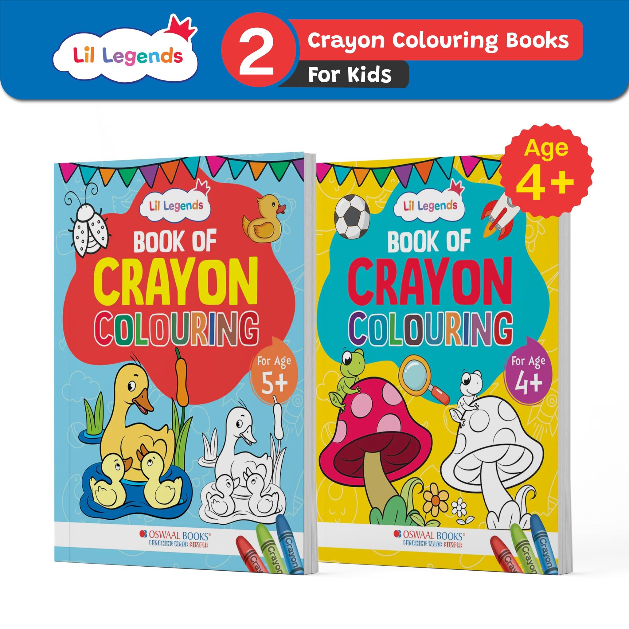 Oswaal Books Oswaal Lil Legends Creative Crayon Colouring Books For 4+ Year Old Kids | Creative Copy Colouring Activity Books (Set Of 2 Books), Ink Assorted [Product Bundle] Oswaal Editorial Board