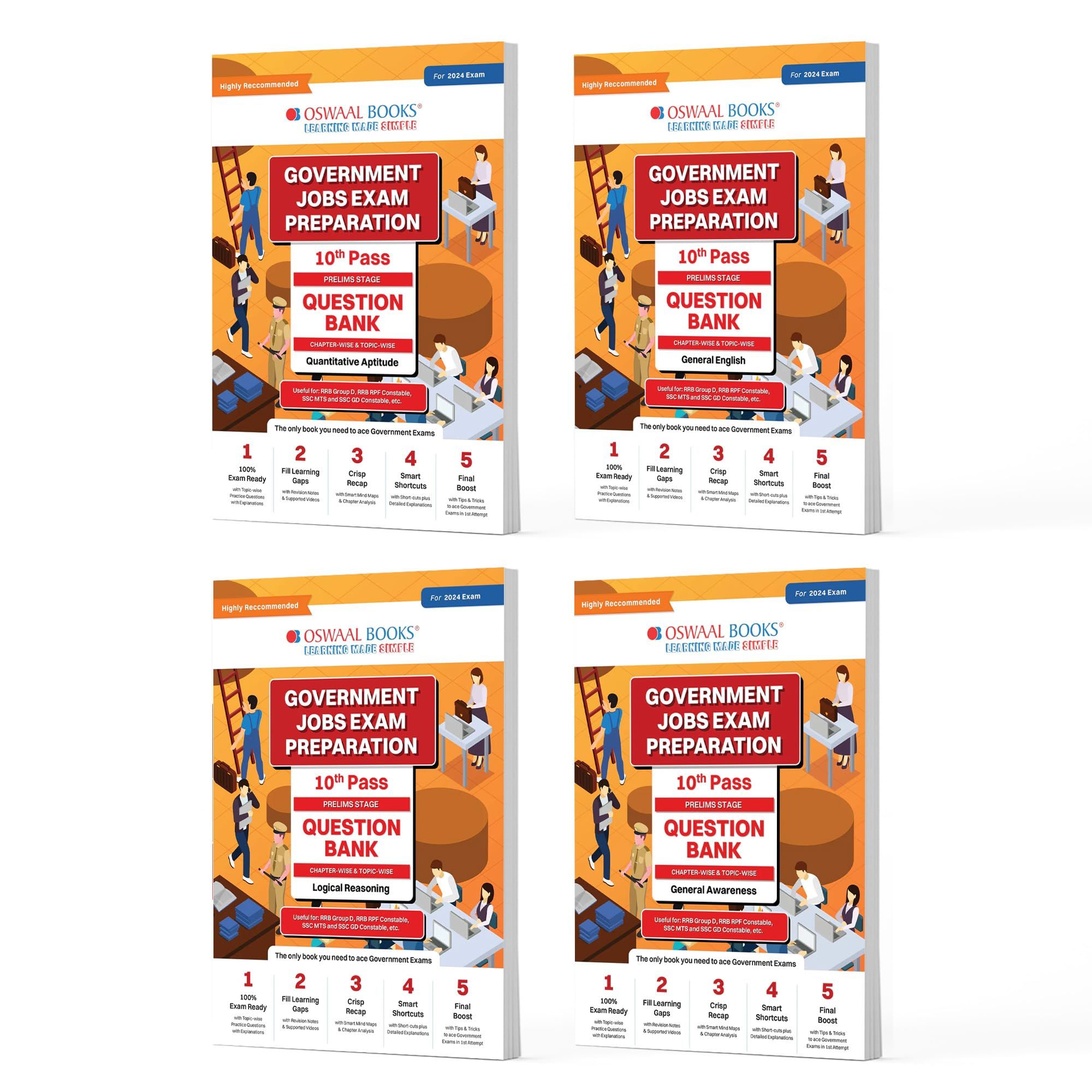 Oswaal Government Exams Question Bank 10th Pass | Quantitative Aptitude | General English | Logical Reasoning |General Awareness | Set of 4 Books | For 2024 Exam Oswaal Editorial Board