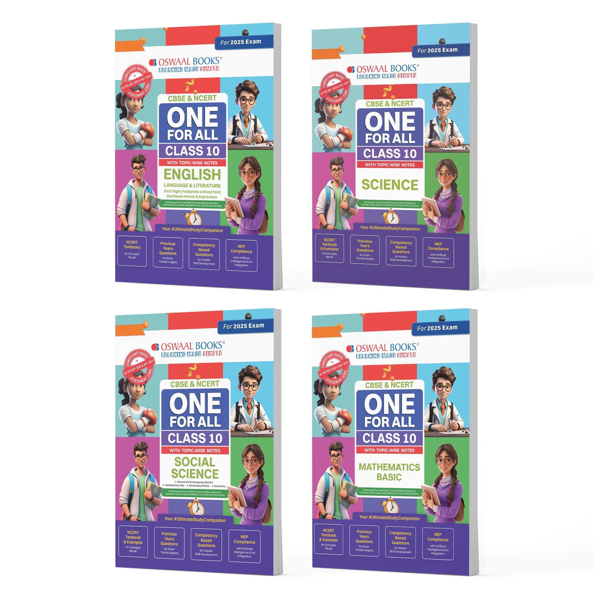 CBSE & NCERT One For All Class 10 English Science Social Science & Math Basic (Set Of 4 Books) (For 2025 Exam) Oswaal Editorial Board