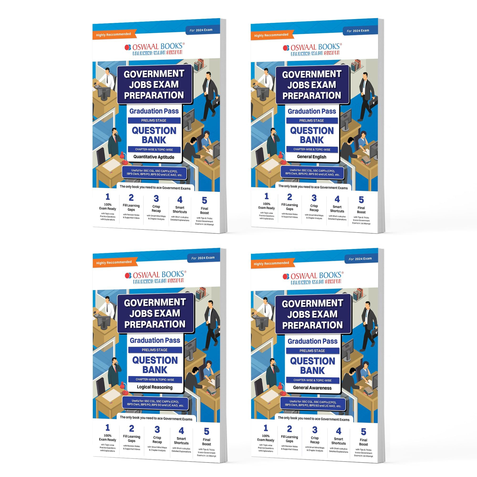 Oswaal Government Exams Question Bank Graduation Pass | Quantitative Aptitude | General English | Logical Reasoning | General Awareness | Set of 4 Books | For Latest Exam Oswaal Editorial Board