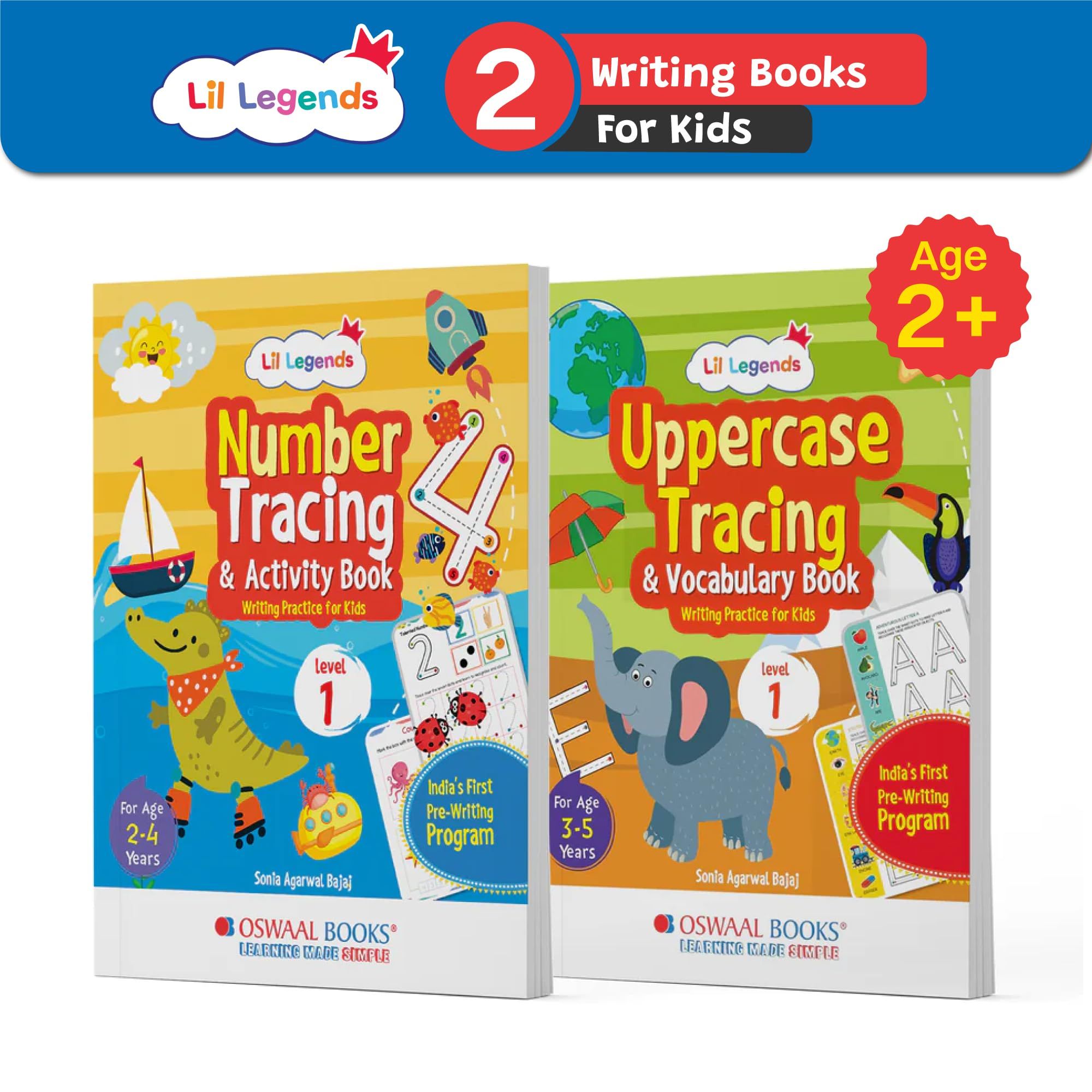 Oswaal Lil Legends Writing Practice Boxset (Set of 2 Books) Number Tracing & Activity and Uppercase Tracing & Vocabulary For Kids, Level-1 | 2 To 5 Year Old Sonia Agarwal Bajaj and Oswaal Editorial Board