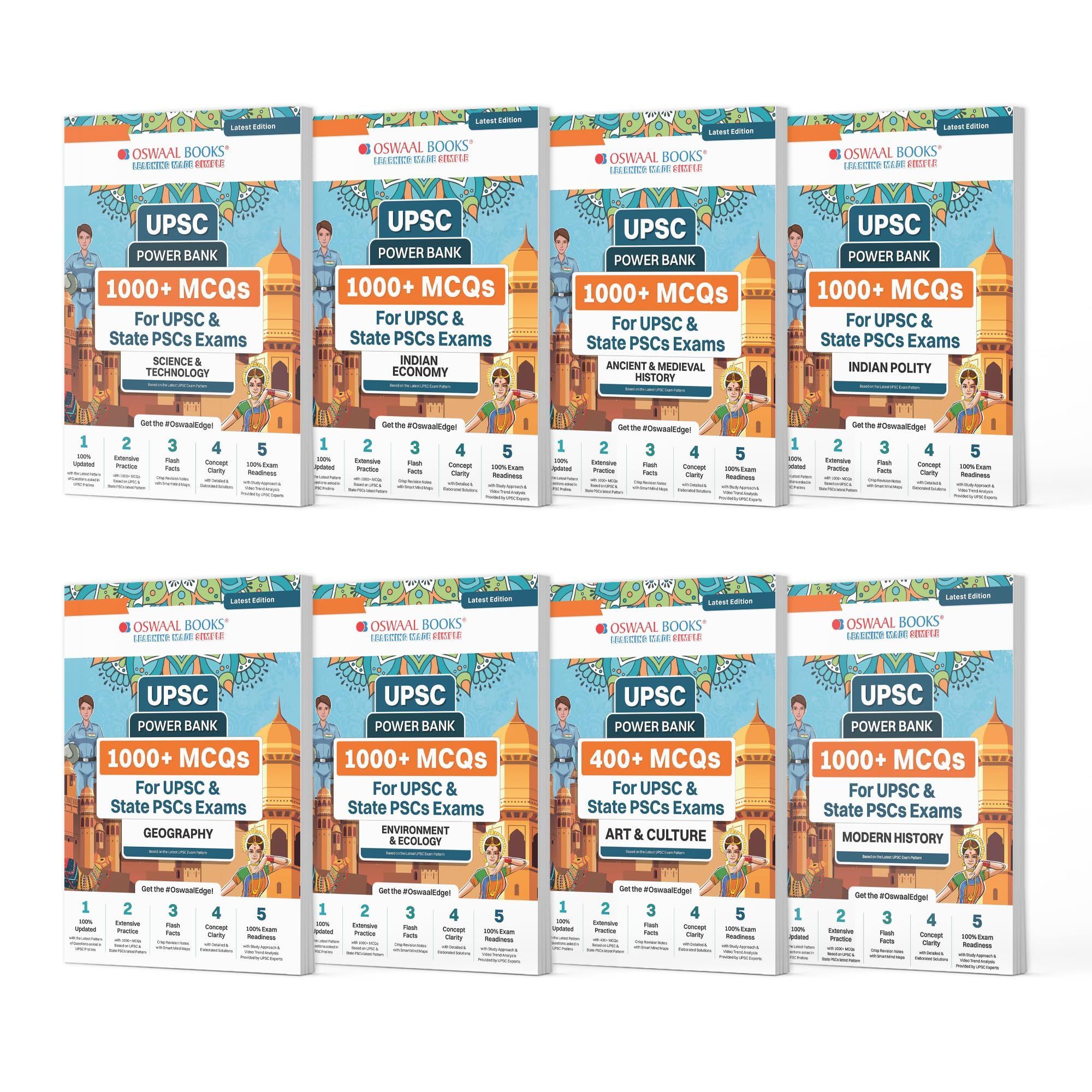 Oswaal Power Bank | 1000+ MCQs For UPSC And State PSCs Exams | Ancient & Medieval History, Modern History, Art& Ecology, Science & Technology (Set of 8 Books) | Latest Edition Oswaal Editorial Board