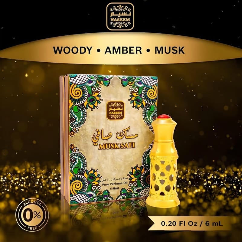 NASEEM Musk Safi Perfume Oil, Pure Musk Scent, Alcohol Free, 6ml Oil Perfume