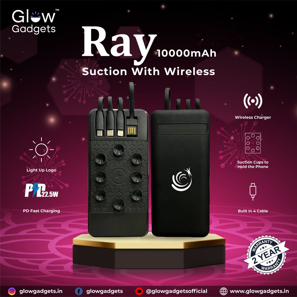 Glow Gadgets Ray 10000 mAh Suction With Wireless Powerbank
