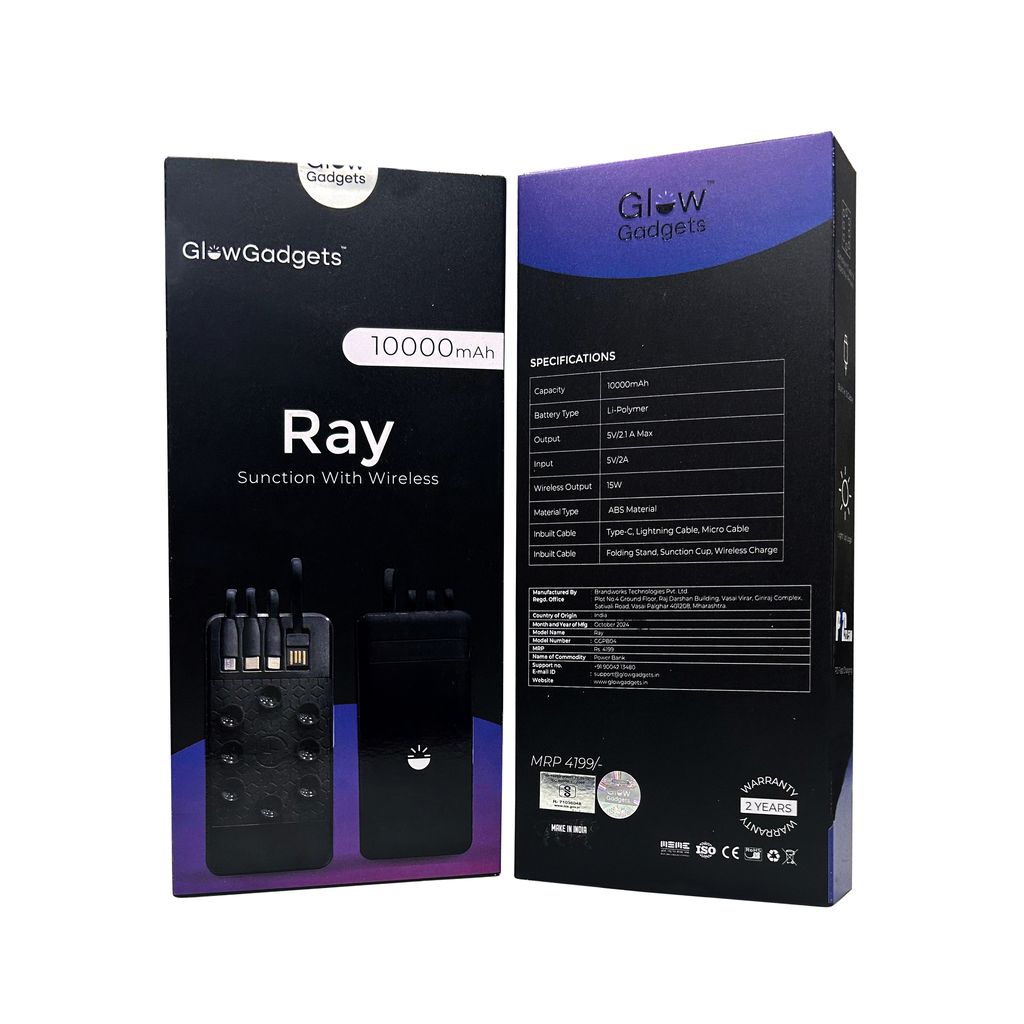 Glow Gadgets Ray 10000 mAh Suction With Wireless Powerbank