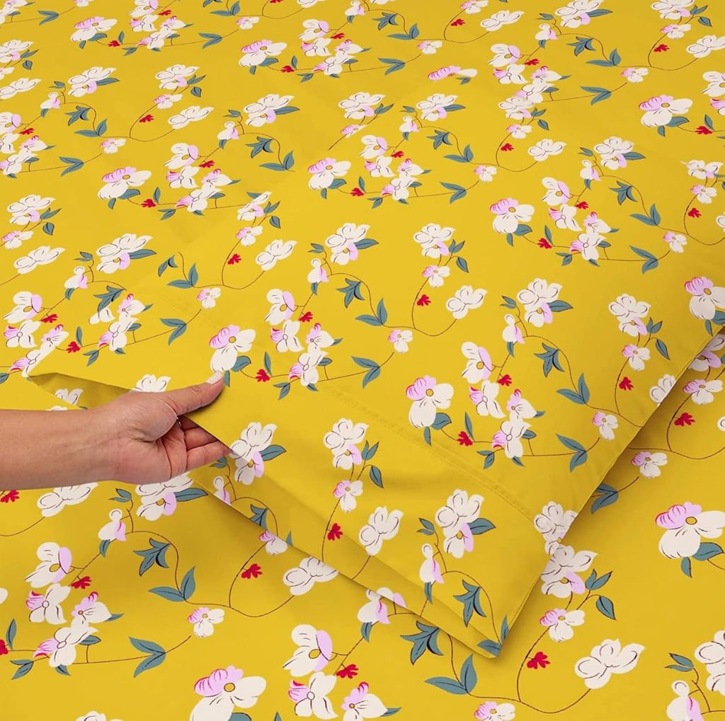Yellow Floral Single Bed Sheet with 1 Pillow Cover