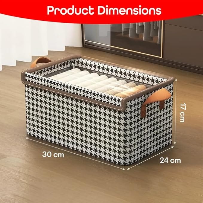 Wardrobe Closet Organizer for Clothes Storage Pack of 2 Foldable Washable Non-Woven Box with Lid Metal Frame & Handles Ideal for Almirah Drawer & Cupboard Perfect for Shirts Pants Jeans