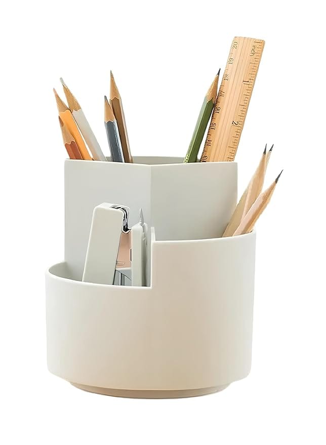 Pen & Pencil Holders and Stationery Organiser Holder I 3 Compartment Plastic Case Holder I Multi-Functional Storage & Display Stand for Home, Office Table Accessories I Plastic - White