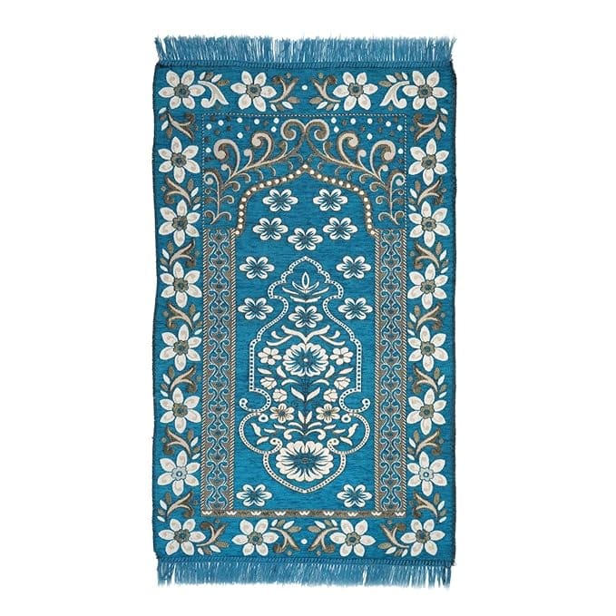 Muslim Prayer Rug, Islamic Prayer Mat Sajjadah Namaz Rug for Salah with Compass Qibla Direction, Blue Floral